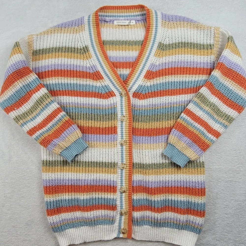 Altar'd State Striped Button Front Cardigan Sweater Multi Color Womens Small